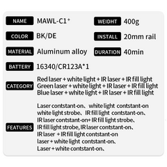 Tactics MAWL-C1 IR Red Laser IR Fill Light Green Laser